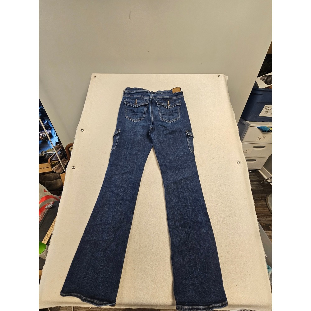 American Eagle Kick Boot Cargo Jeans Dark Wash Stretch‎ Denim Womens 10 Long